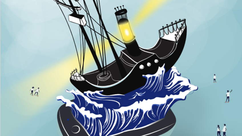 Moderne Zeichnung mit frohen Farben eines Schiffes | © Gabriella Goncalles